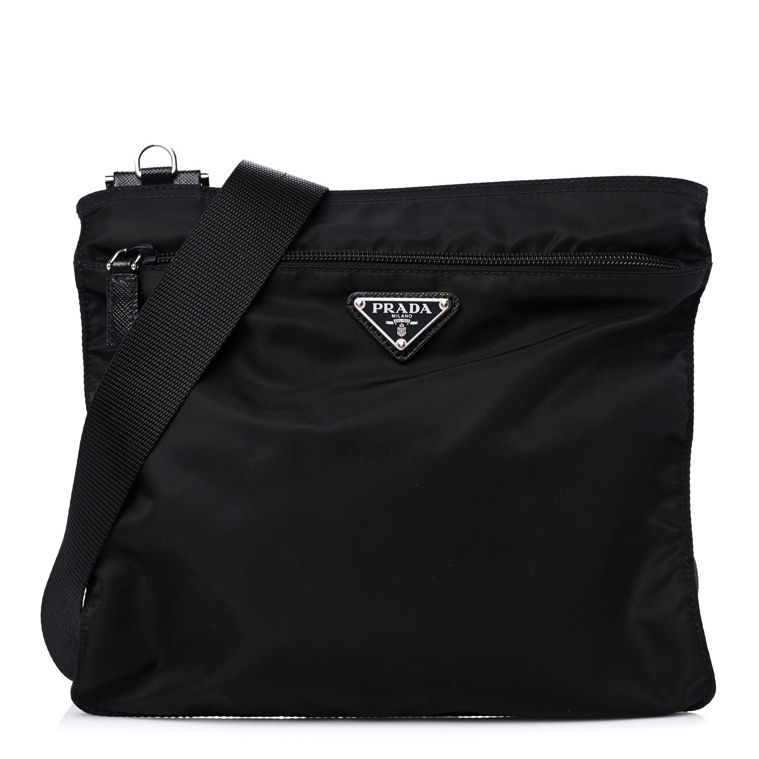 Prada Tessuto Nylon Saffiano Flat Messenger Bag Black 1 of 8