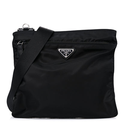 Prada Tessuto Nylon Saffiano Flat Messenger Bag Black 1 of 8