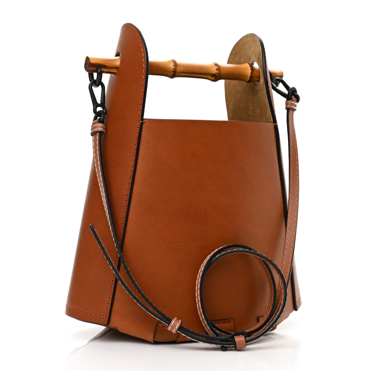 Calfskin Bamboo Bucket Bag Tan