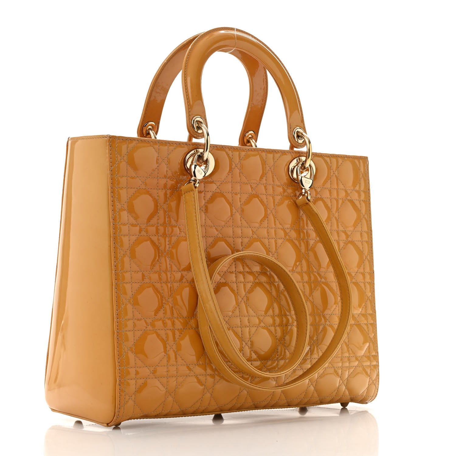 Christian Dior Patent Cannage Large Lady Dior Yellow 3 of 15