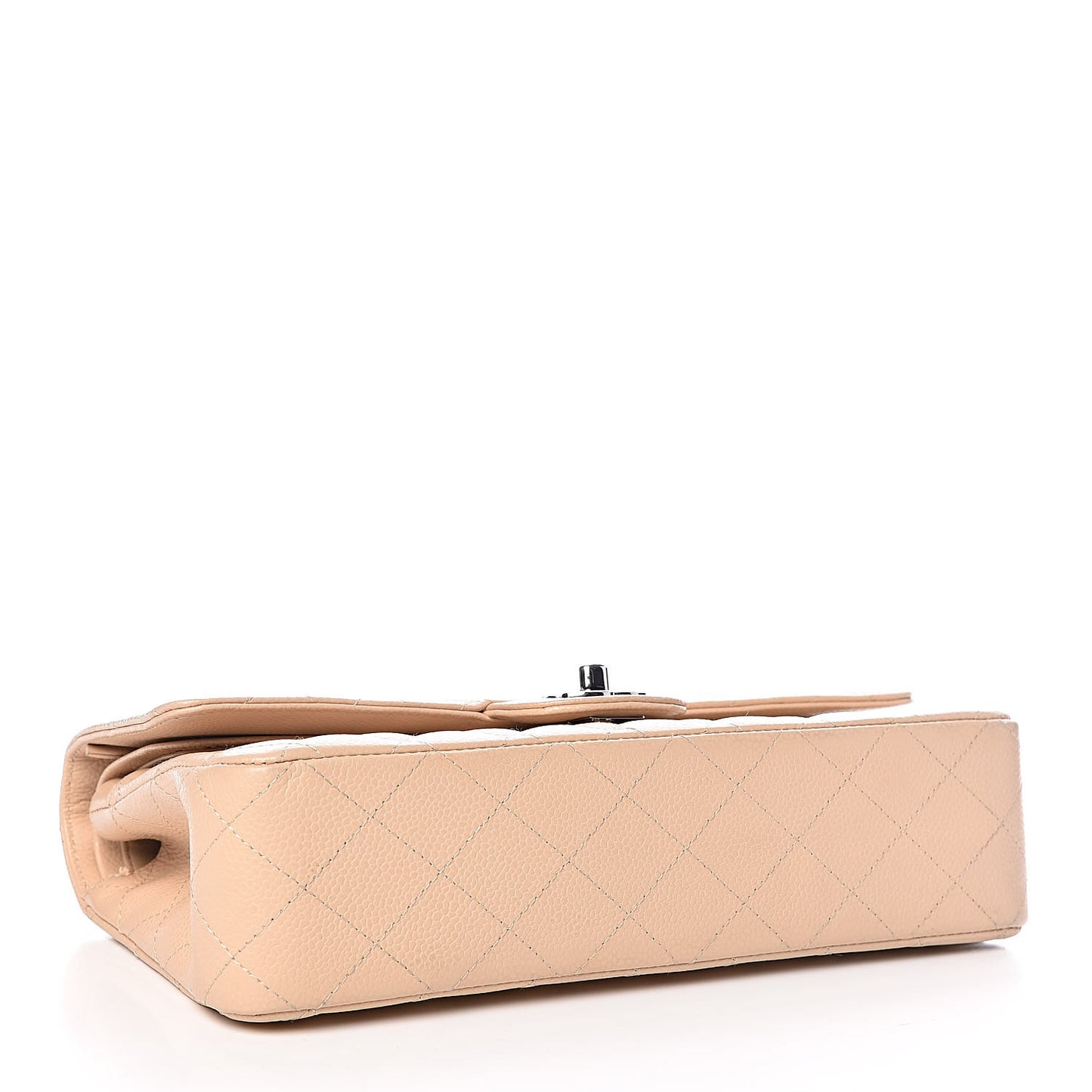 Caviar Quilted Medium Double Flap Beige