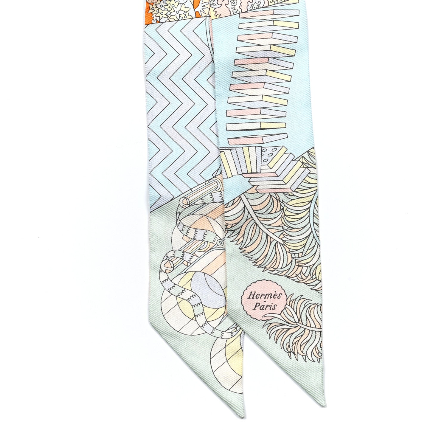 Hermes Silk De l'Ombrelle Aux Duels Twilly Ciel Rose Pale Orange 2 of 5