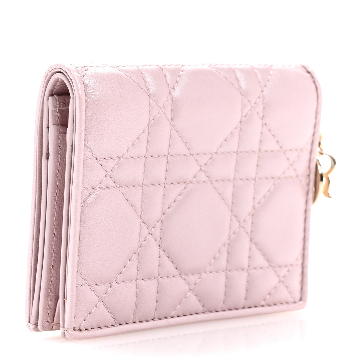 Metallic Lambskin Cannage Mini Lady Dior Wallet Lotus
