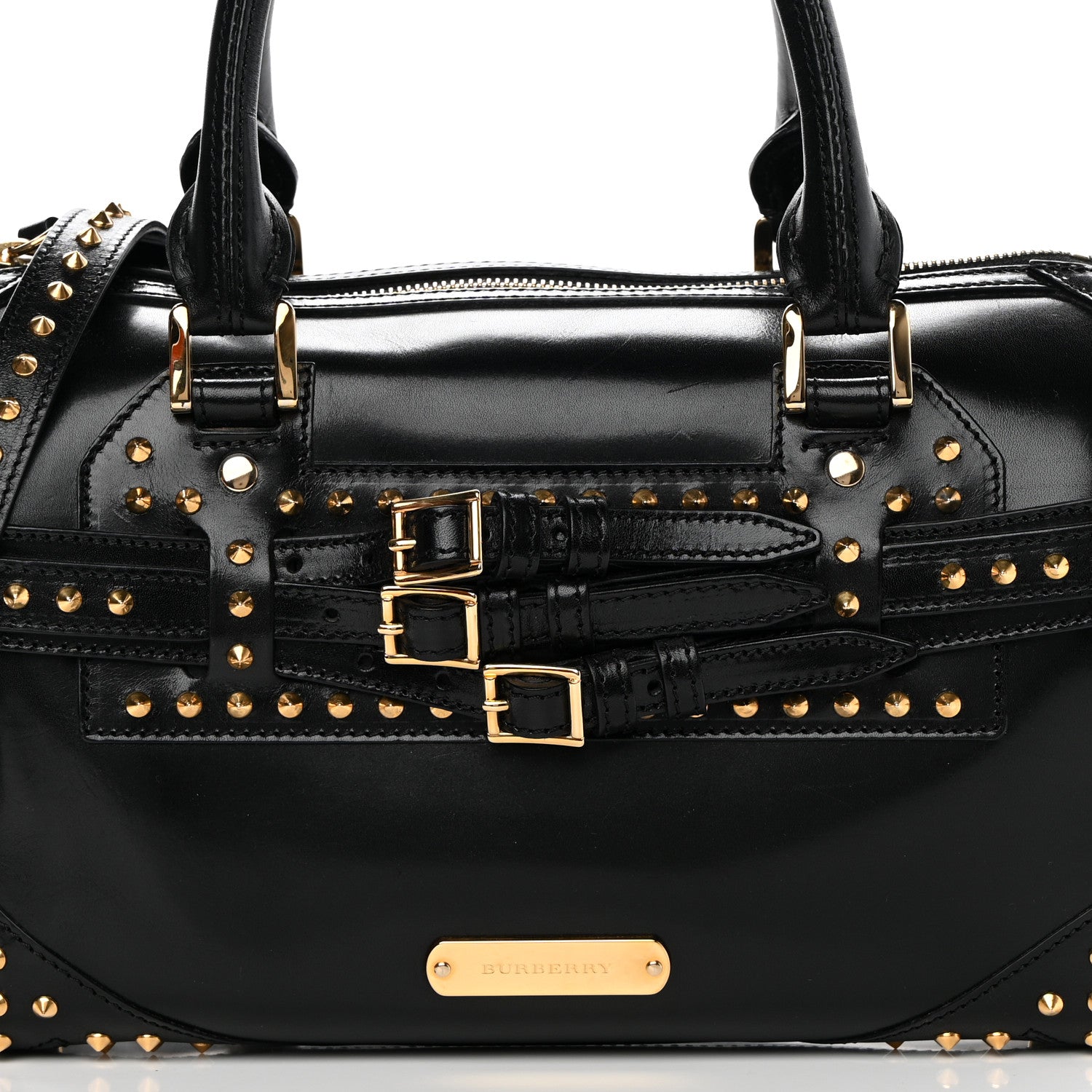 Burberry Polished Bridle Calfskin Studded Bag Black 9 of 17