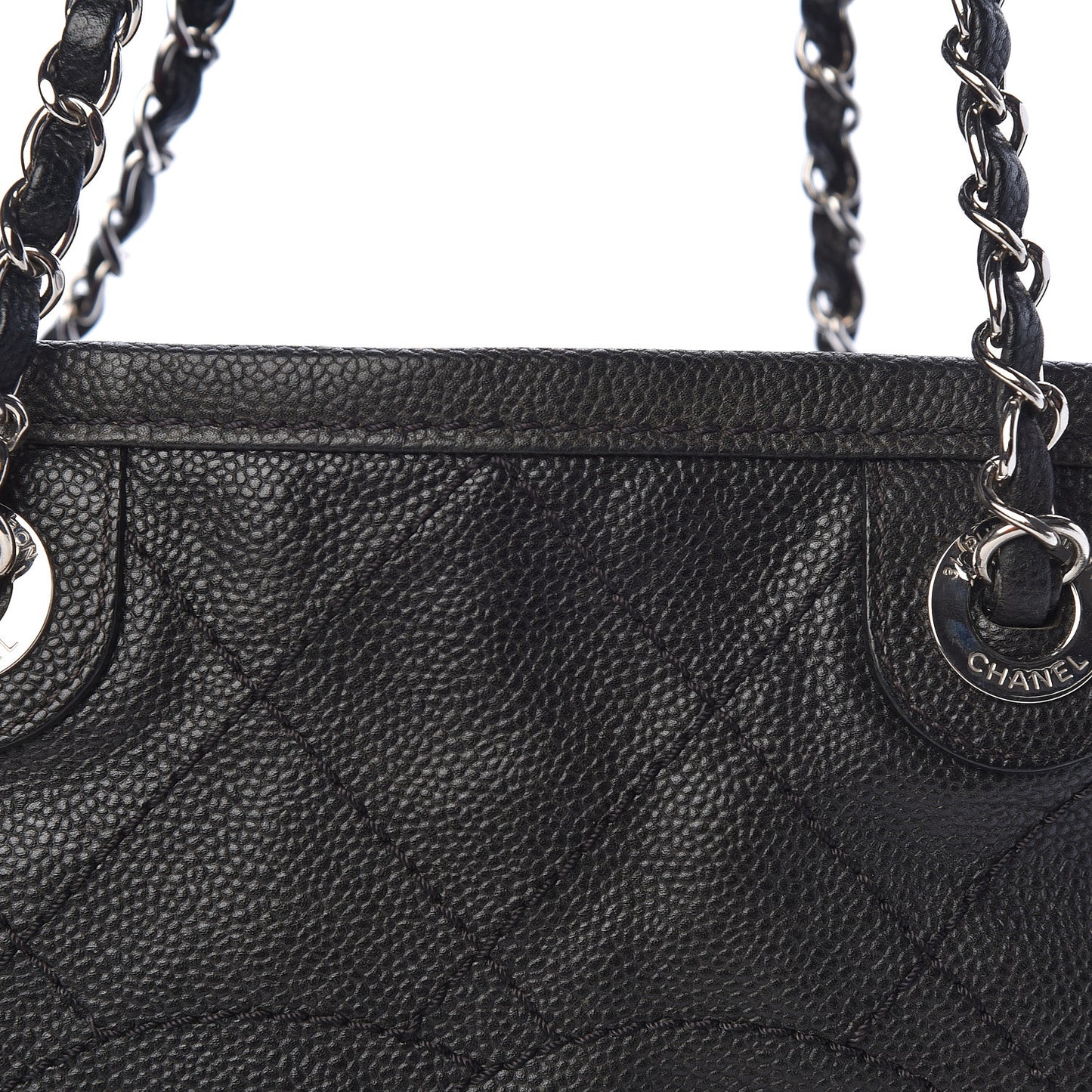 Grained Calfskin Quilted Large Daily Shopping Tote Black