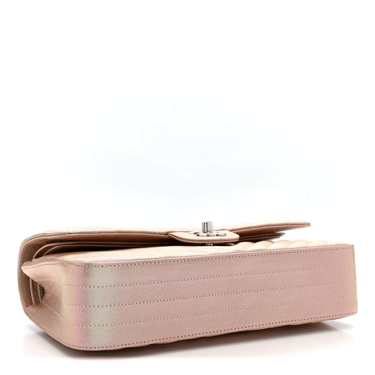 Metallic Caviar Chevron Quilted Medium Double Flap Light Gold