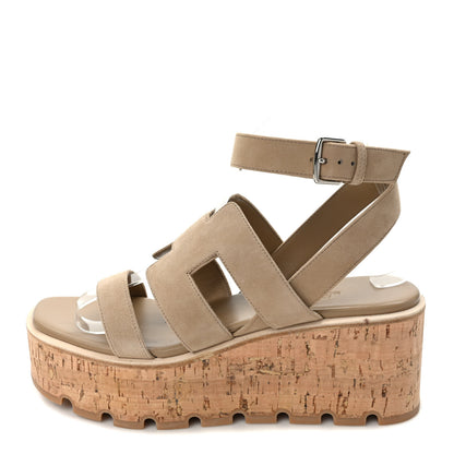 Hermes Suede Goatskin Cork Havana 30 Sandals 38 Beige Argile 1 of 8