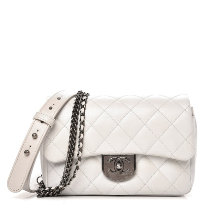 Chanel Shiny Goatskin Quilted Small Double Carry Waist Chain Flap White 1 of 10