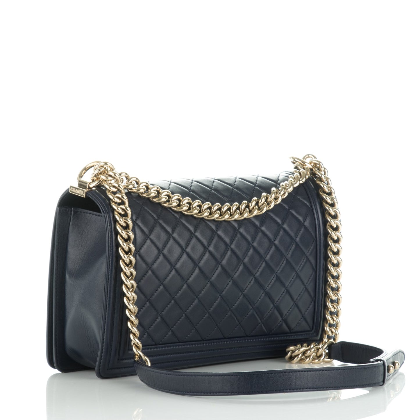 Lambskin Quilted New Medium Boy Flap Dark Navy Blue