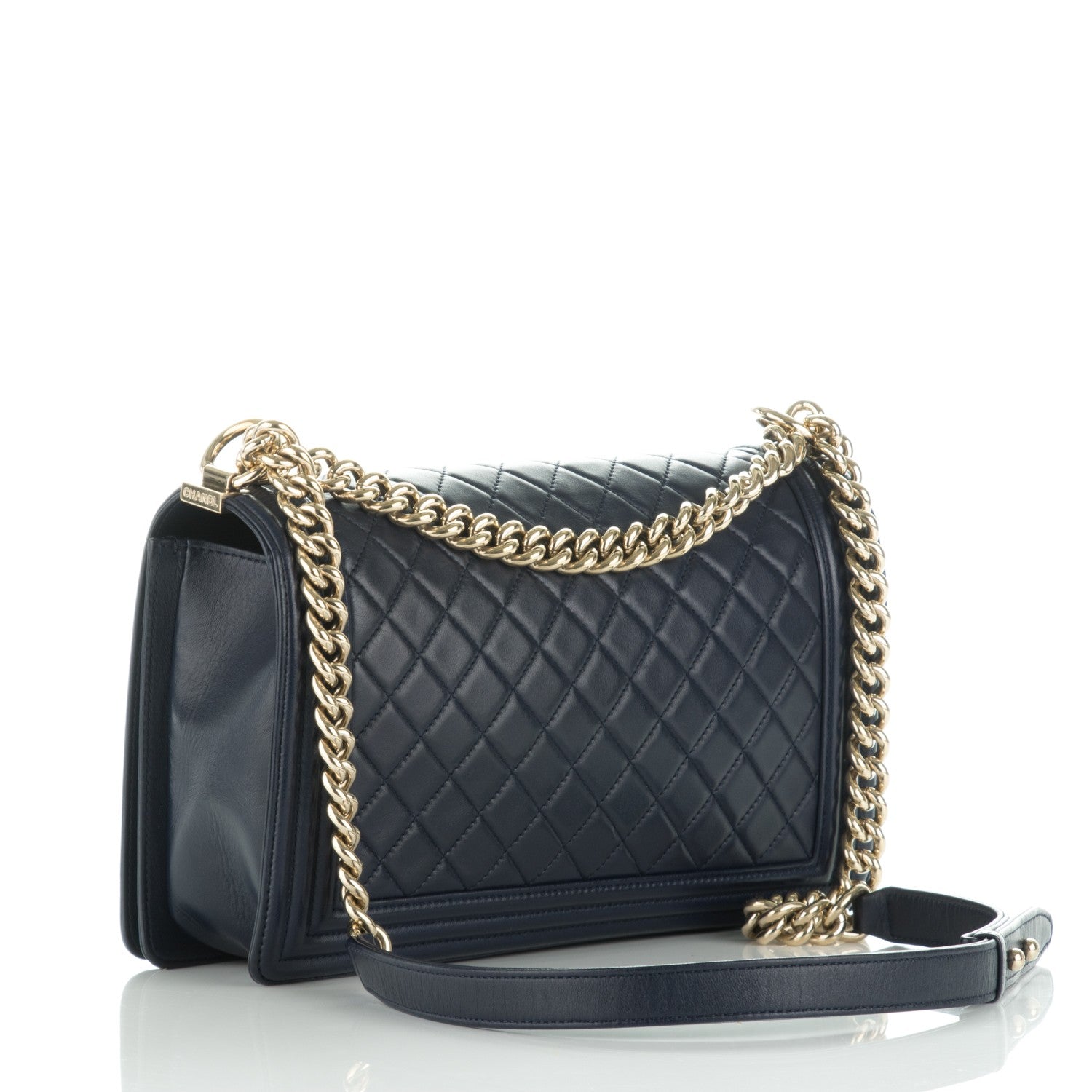 Chanel Lambskin Quilted New Medium Boy Flap Dark Navy Blue 3 of 8