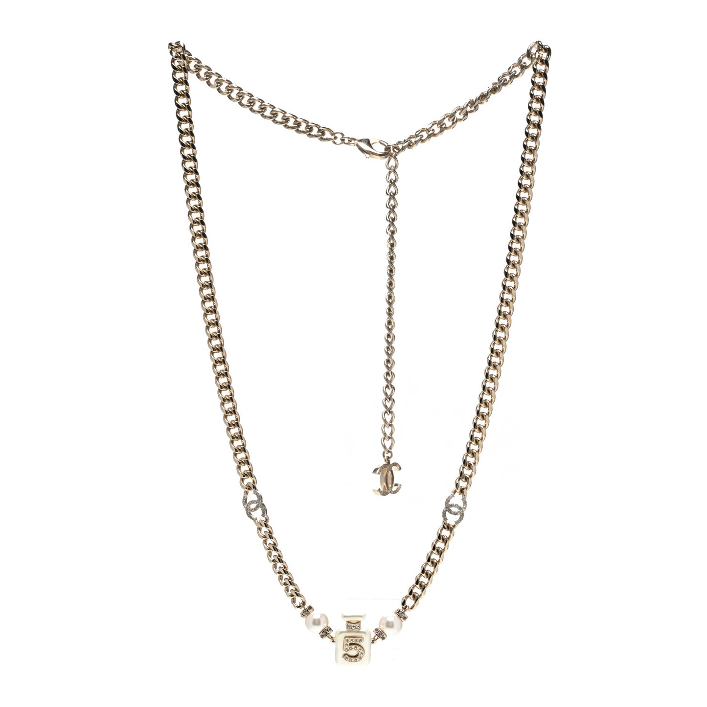 Resin Crystal Pearl CC No 5 Perfume Bottle Necklace