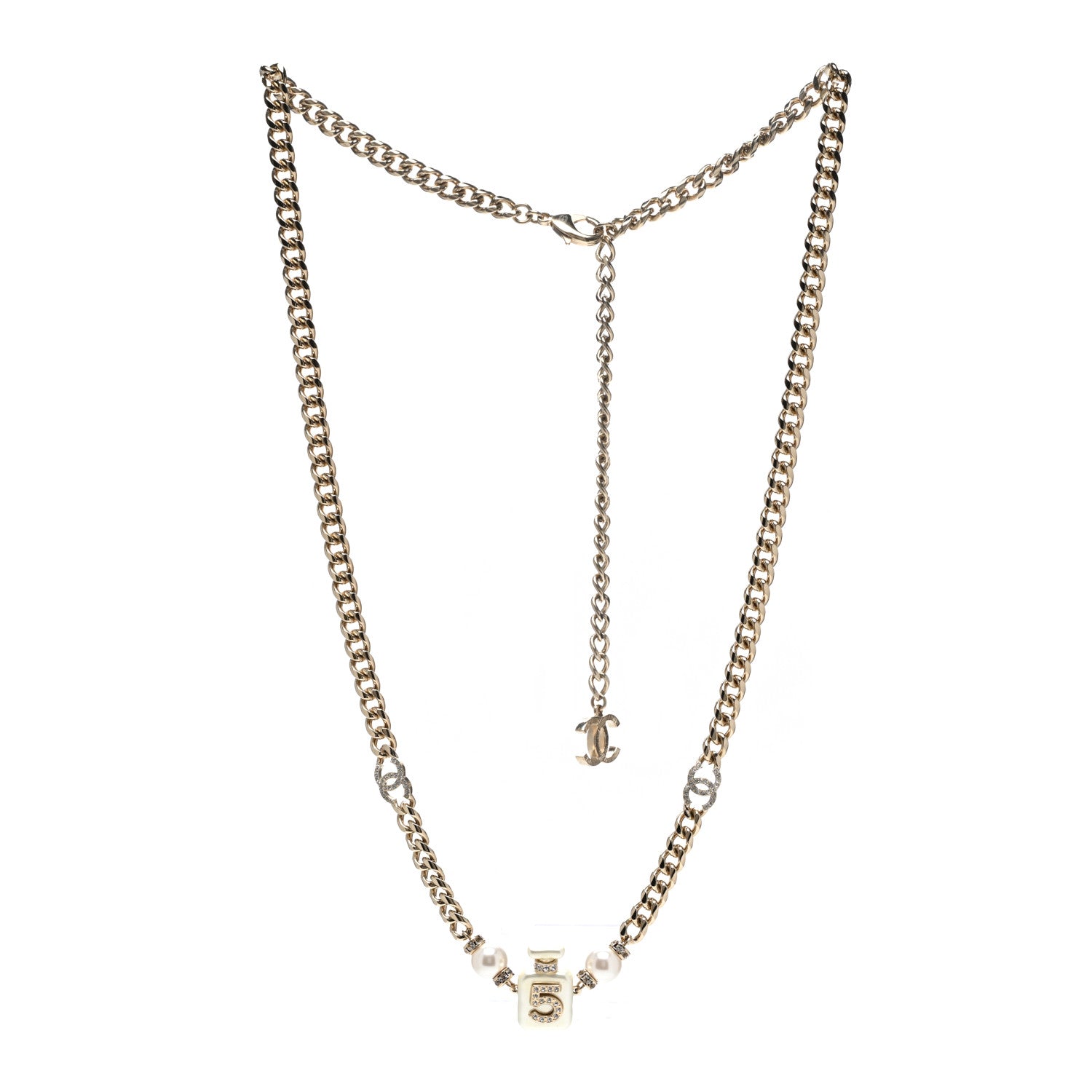 Chanel Resin Crystal Pearl CC No 5 Perfume Bottle Necklace 4 of 7