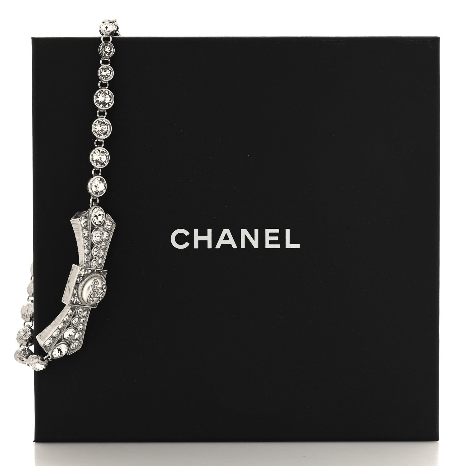 Chanel Crystal CC Bow Choker Necklace Silver 5 of 5