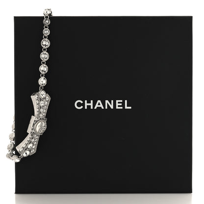 Chanel Crystal CC Bow Choker Necklace Silver 5 of 5