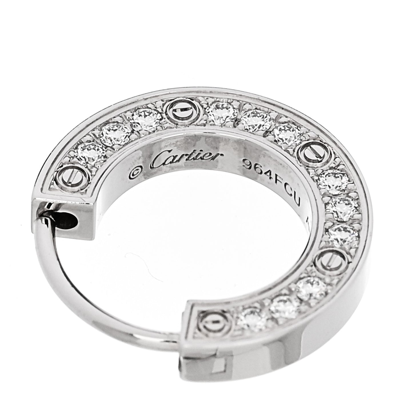 18K White Gold Diamond Pave Single LOVE Hoop Earring
