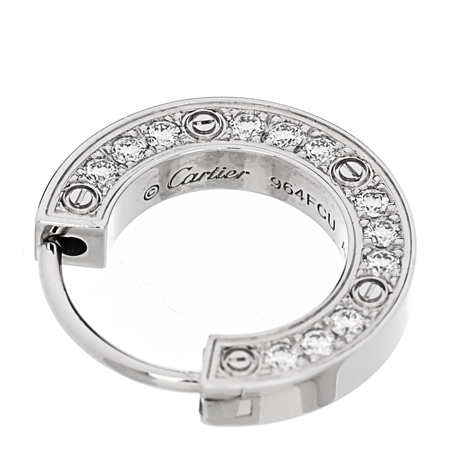 Cartier 18K White Gold Diamond Pave Single LOVE Hoop Earring 4 of 6