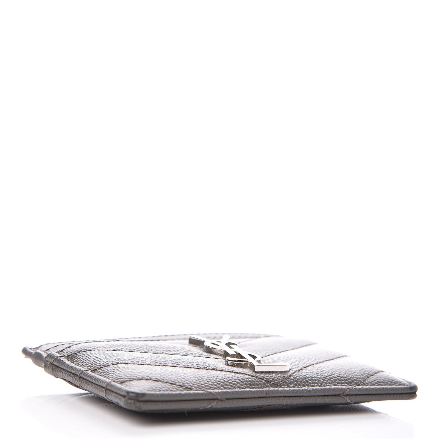 Saint Laurent Grain De Poudre Matelasse Chevron Monogram Credit Card Case Dark Anthracite 4 of 9