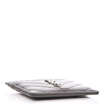 Saint Laurent Grain De Poudre Matelasse Chevron Monogram Credit Card Case Dark Anthracite 4 of 9