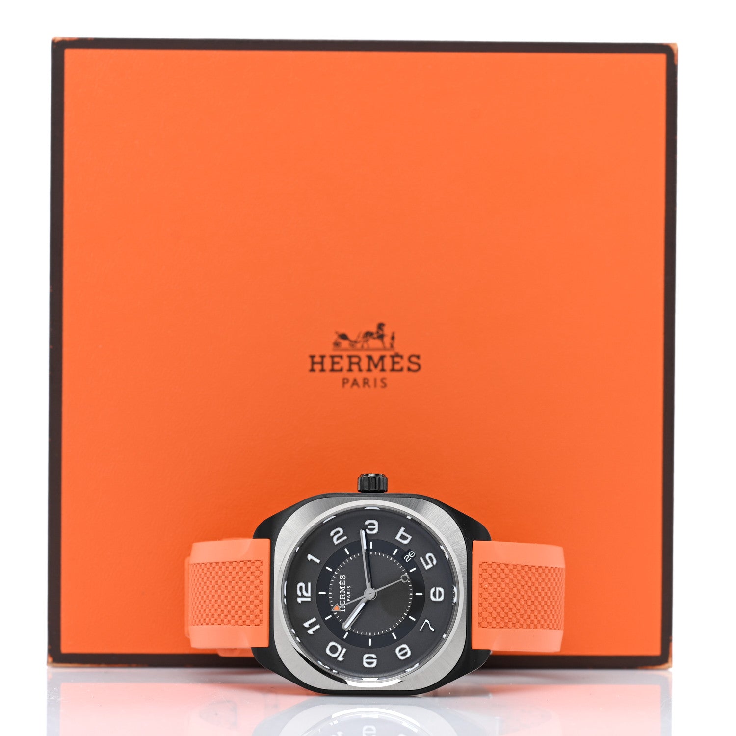 Hermes DLC Coated Titanium Rubber 39mm H08 Automatic Watch Orange 4 of 4