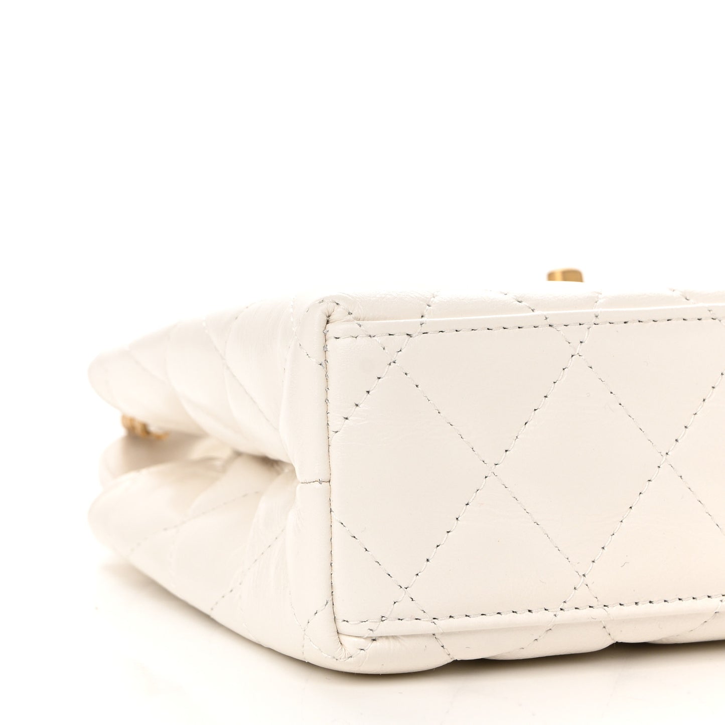 Shiny Aged Calfskin Quilted Nano Kelly Shopper White