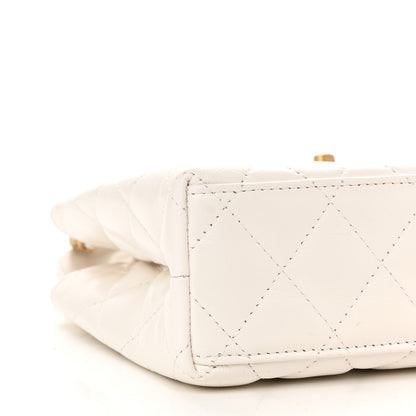 Chanel Shiny Aged Calfskin Quilted Nano Kelly Shopper White 9 of 10