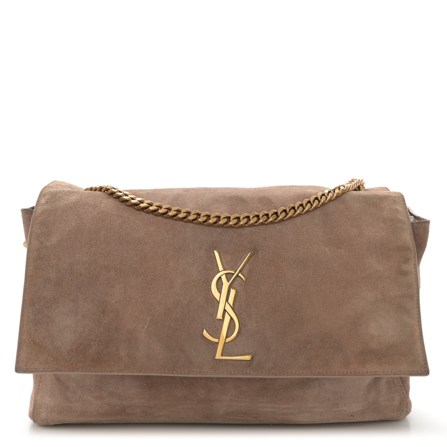 Saint Laurent Smooth Calfskin Suede Medium Reversible Monogram Kate Satchel Taupe 1 of 17