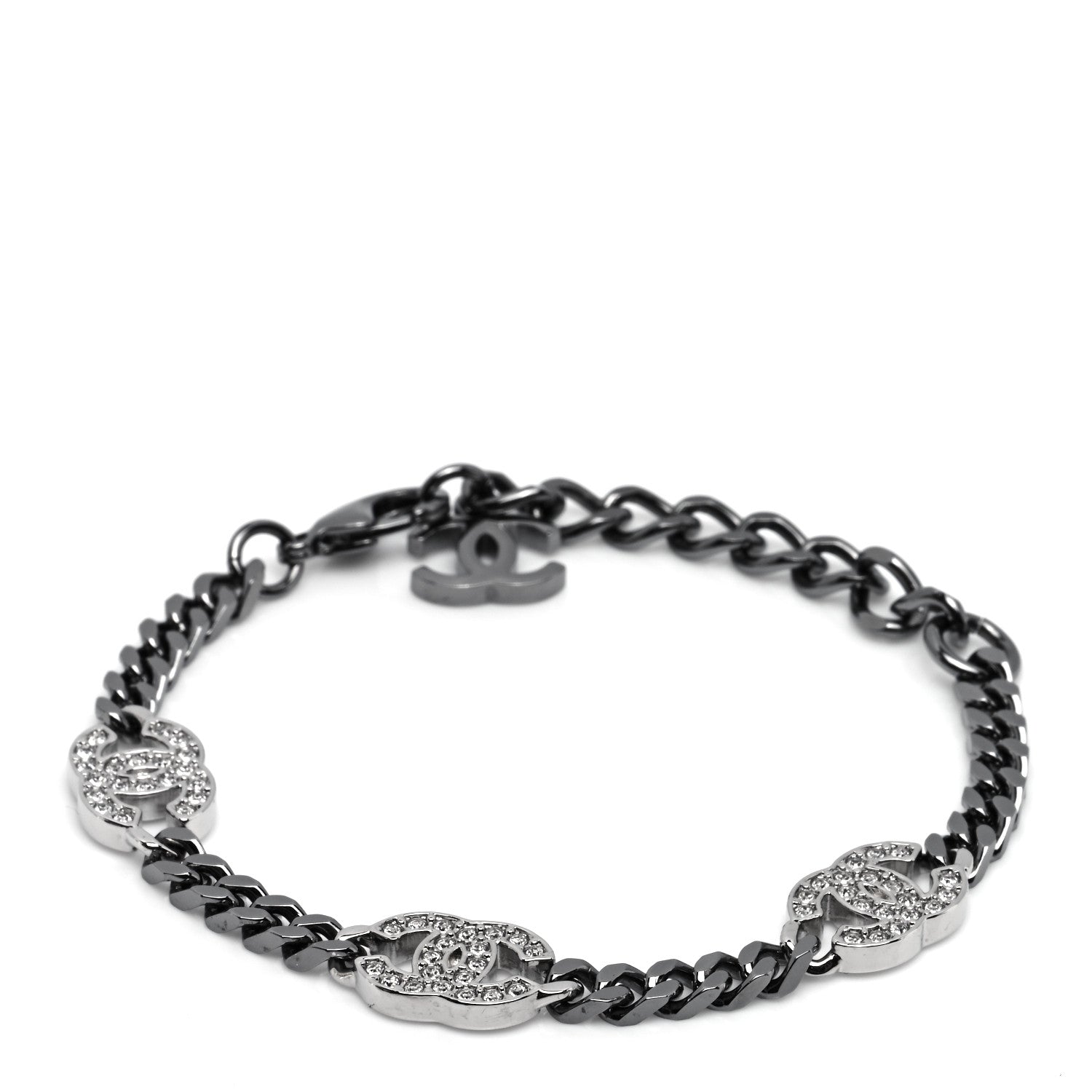 Chanel Crystal CC Chain Bracelet Silver 1 of 5