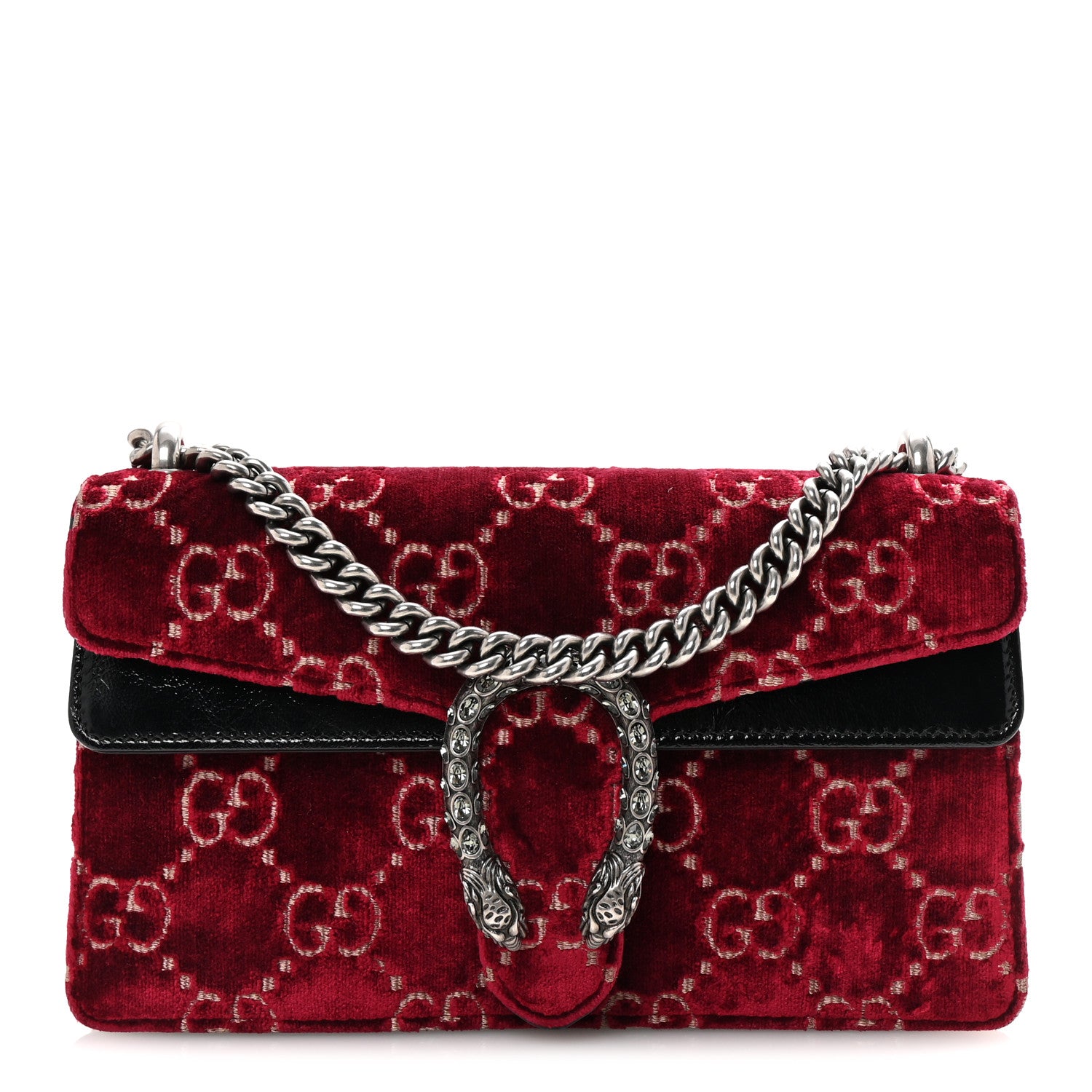 Gucci Velvet Skipper Crystal GG Monogram Small Dionysus Shoulder Bag Red Cipria Black Black Diamond 1 of 10
