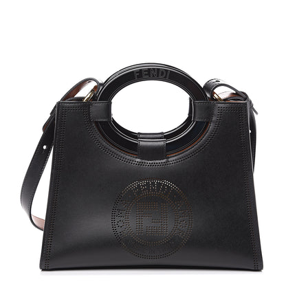 Fendi Vitello Liberty Plexiglass Stamp Patch Perforated Small Runaway Shopper Tote Black 1 of 9