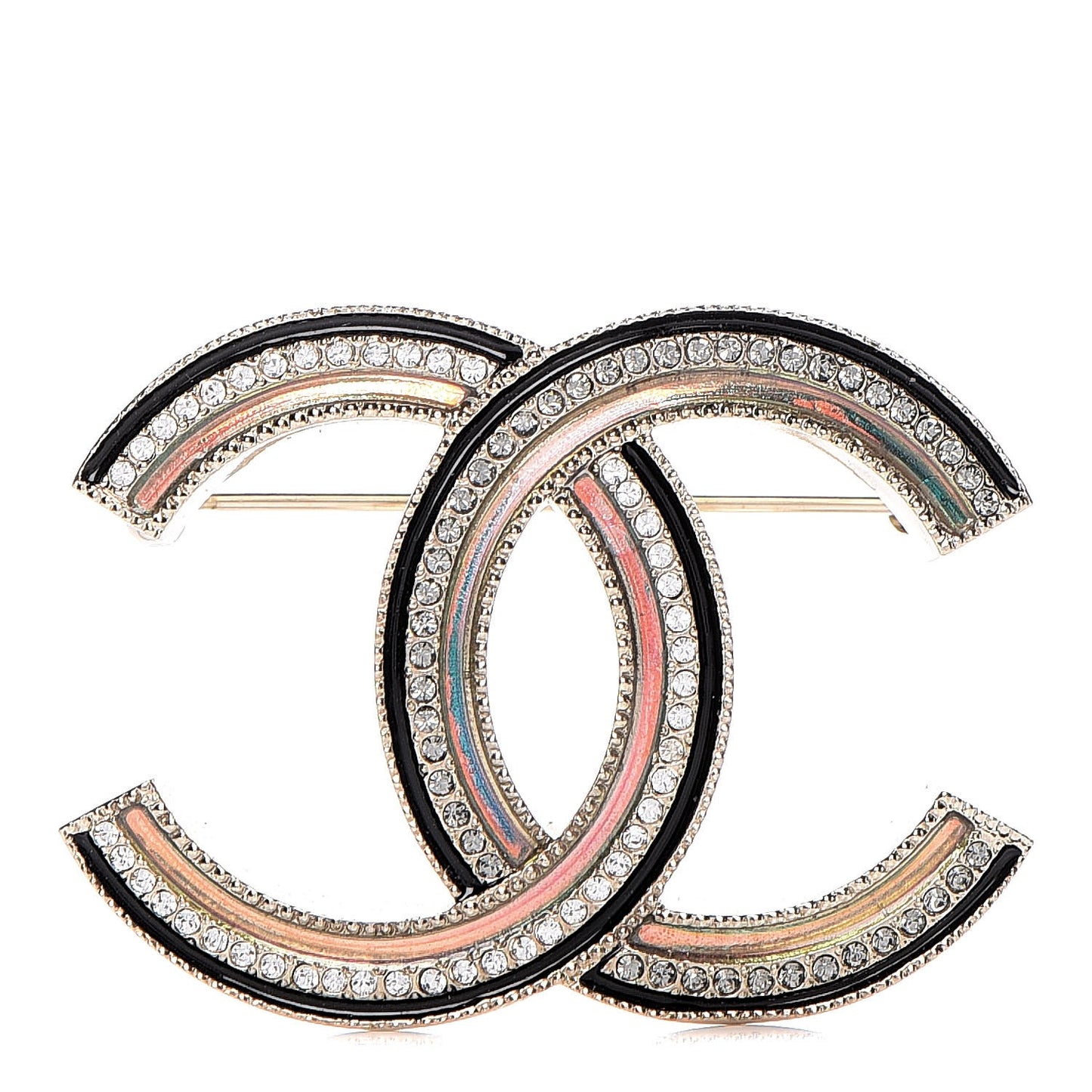 Crystal Enamel CC Brooch Gold