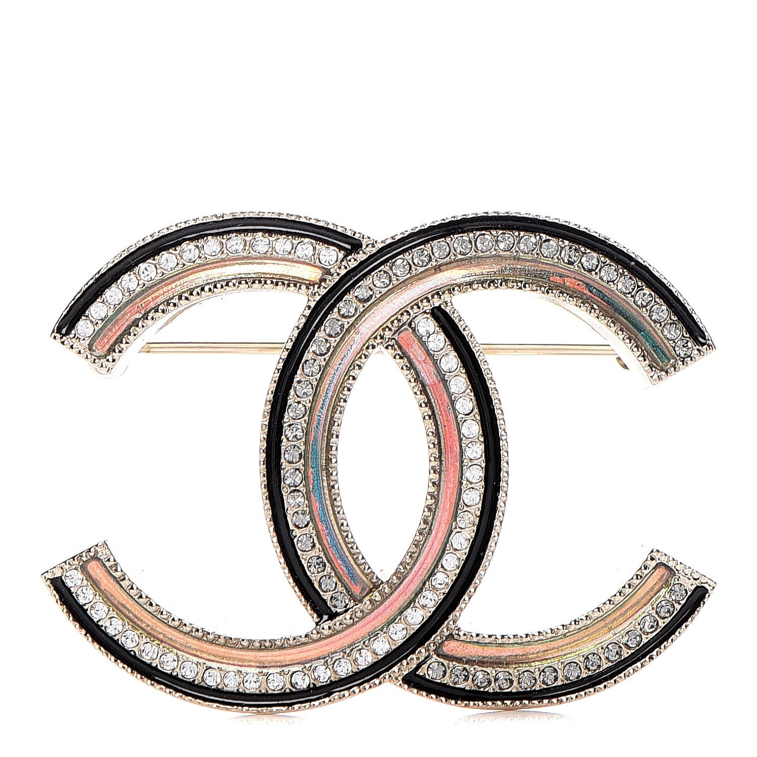 Chanel Crystal Enamel CC Brooch Gold 1 of 6