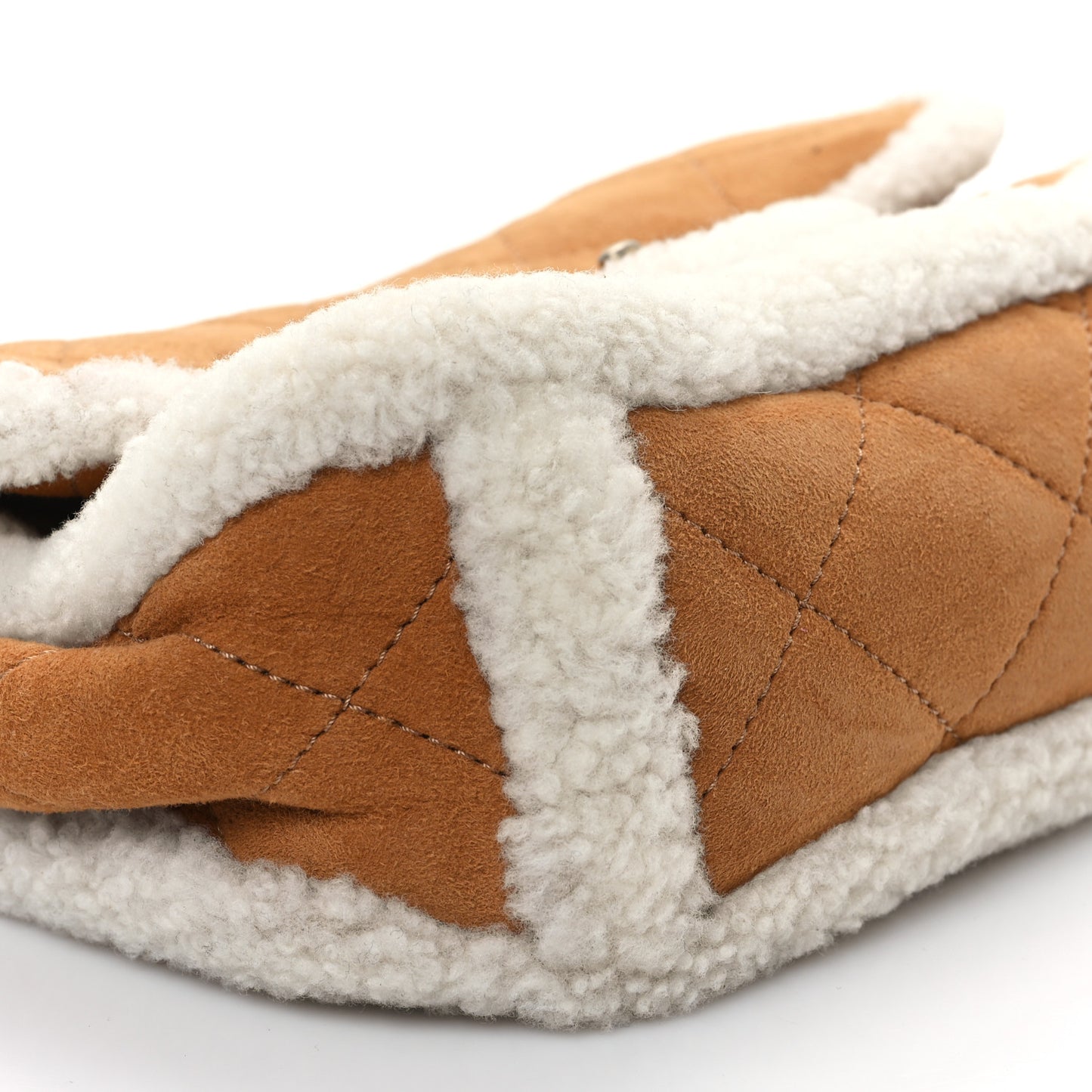 Shearling Lambskin Quilted Medium Coco Neige Single Flap Beige