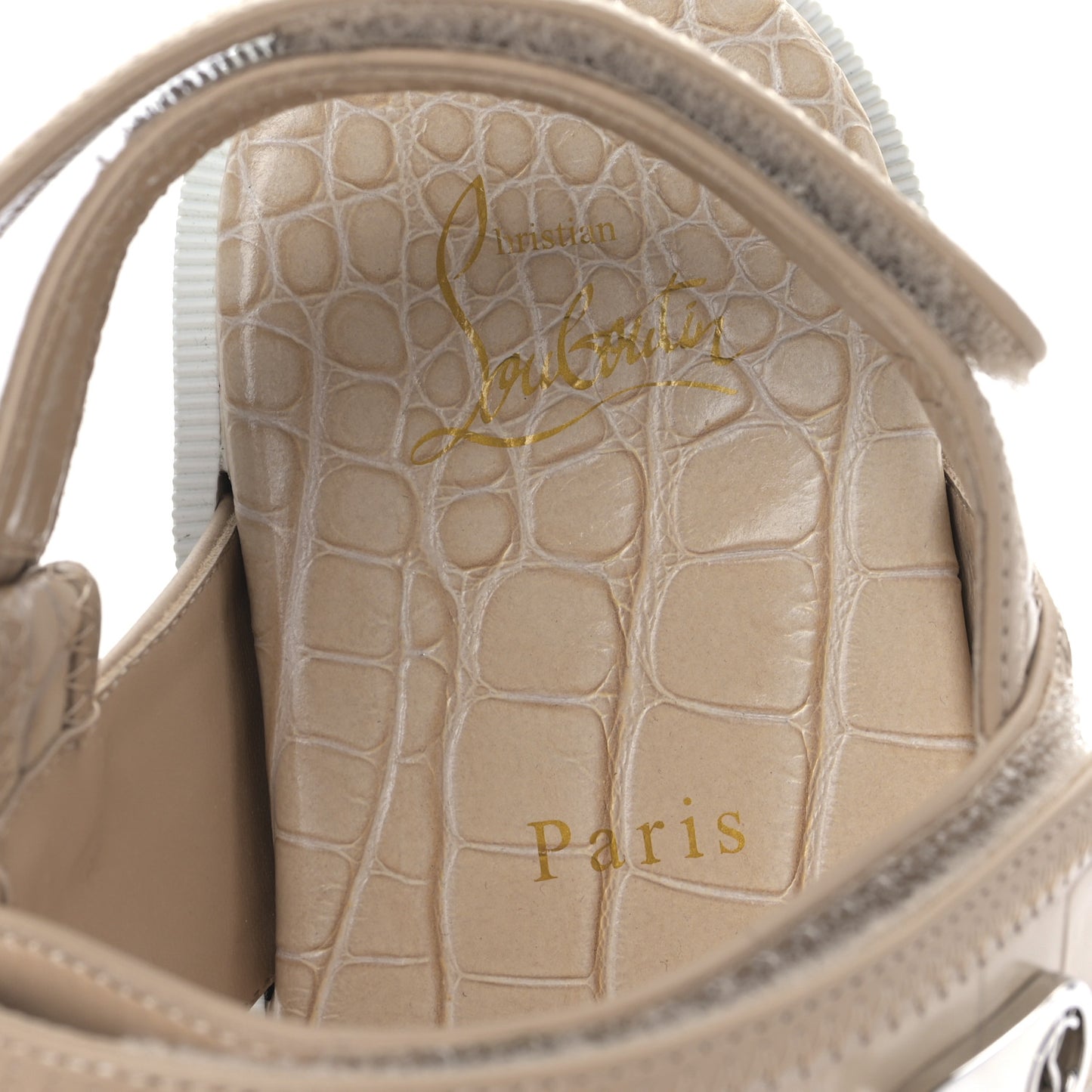 Calfskin Alligator Embossed Nappa Lock Cool Flat Sandals 37.5 Nougat