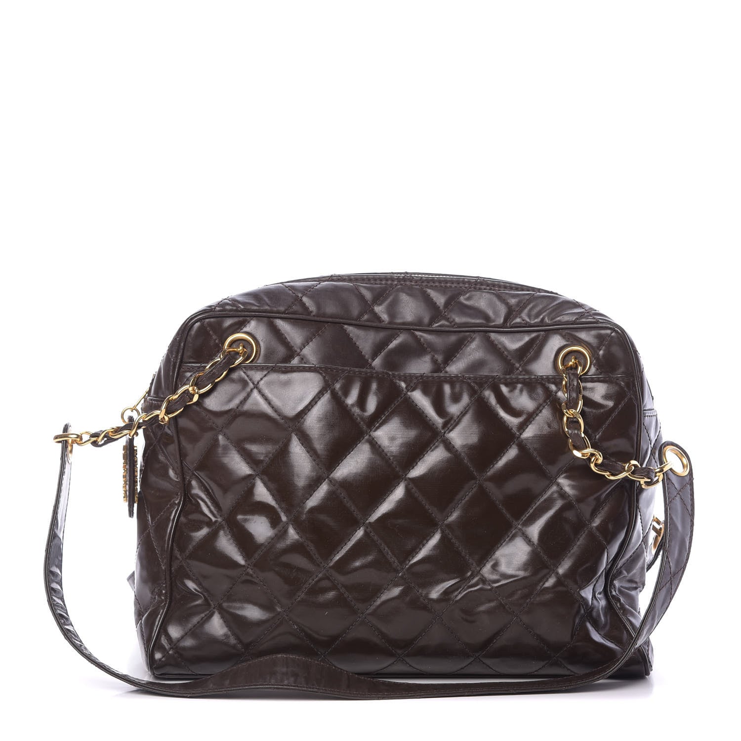 Chanel Patent Quilted Shoulder Bag Brown 1 of 15
