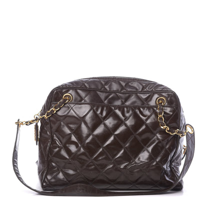Chanel Patent Quilted Shoulder Bag Brown 1 of 15