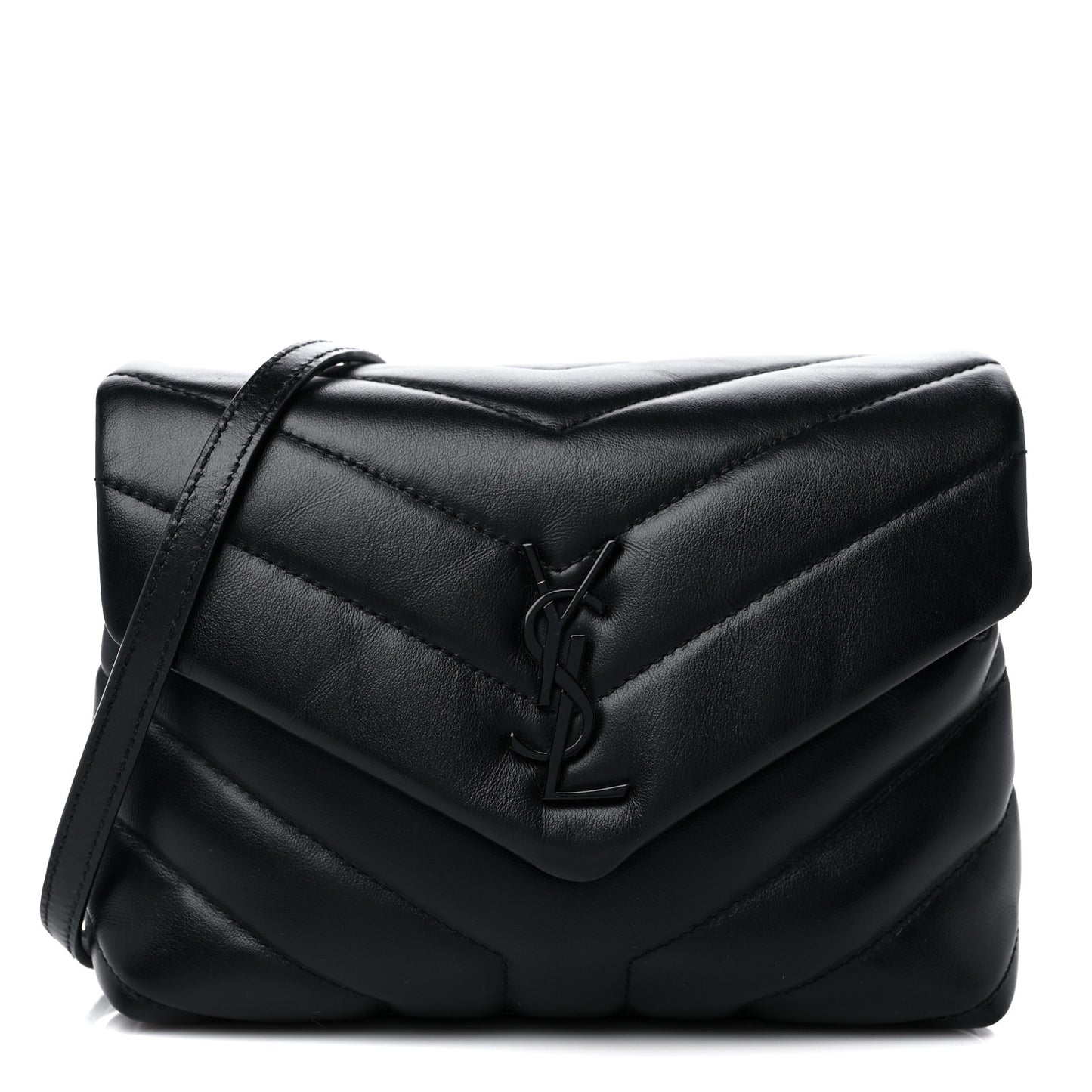 Calfskin Y Quilted Monogram Monochrome Toy Loulou Crossbody Bag Black