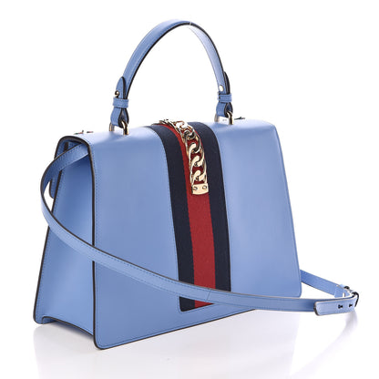Gucci Calfskin Embroidered Medium Sylvie Top Handle Bag Clear Sky Blue 3 of 10