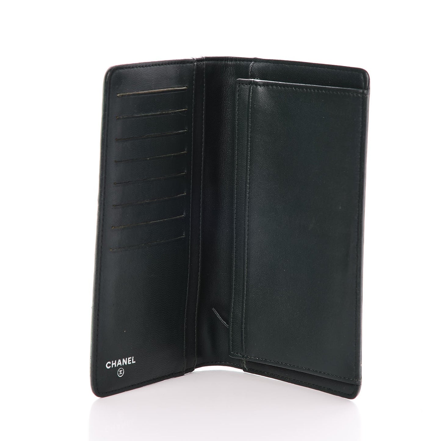 Lambskin Camellia Embossed Yen Wallet Green