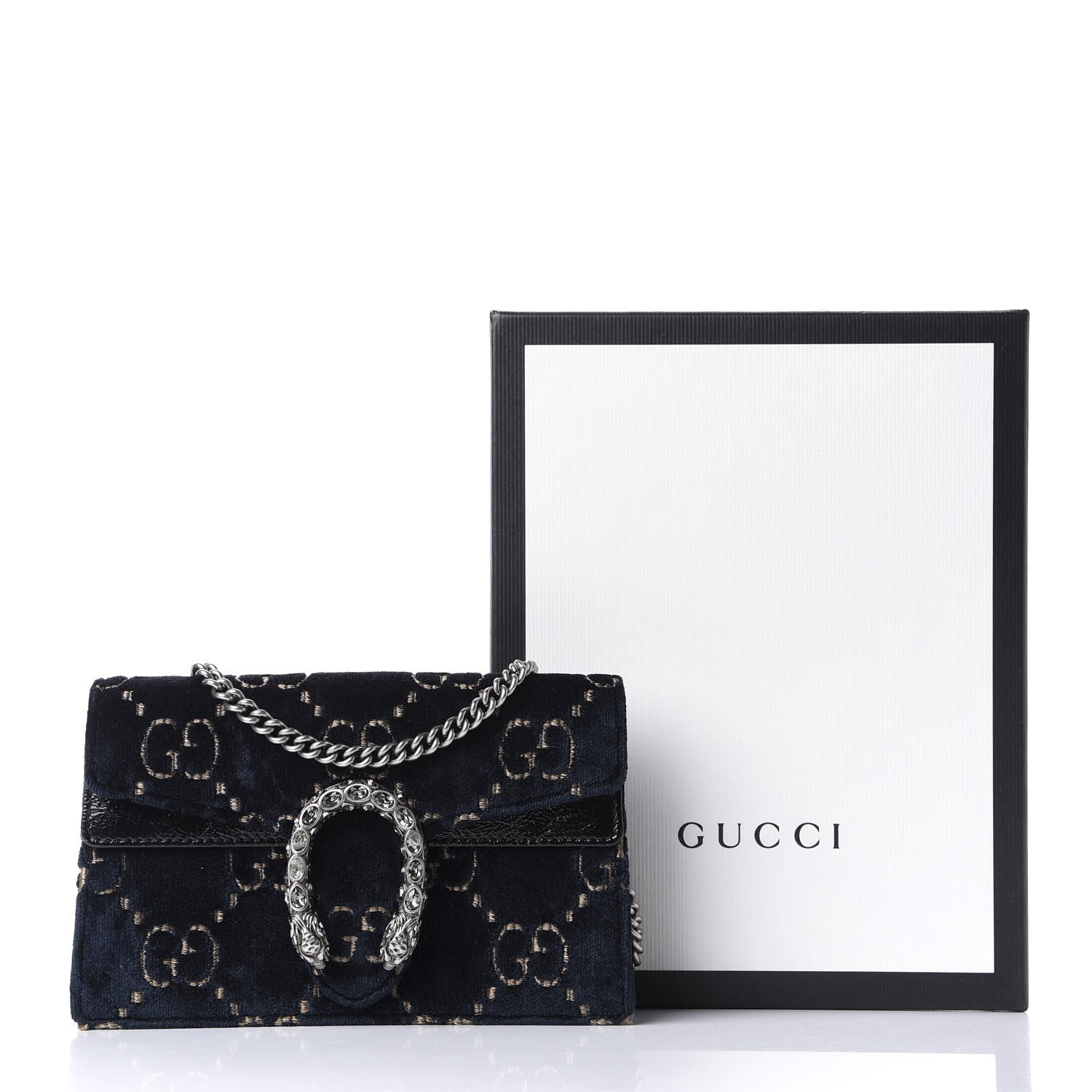 Gucci Velvet GG Monogram Super Mini Dionysus Shoulder Bag Blue Beige Black 10 of 10