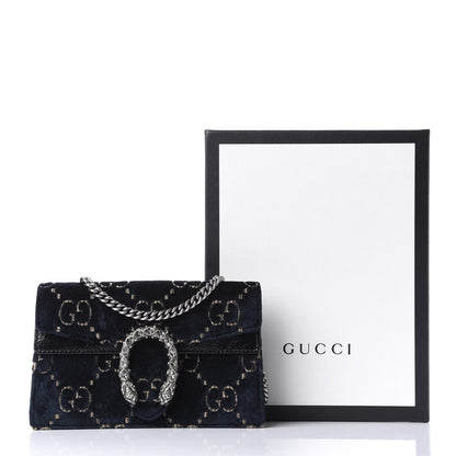 Gucci Velvet GG Monogram Super Mini Dionysus Shoulder Bag Blue Beige Black 10 of 10