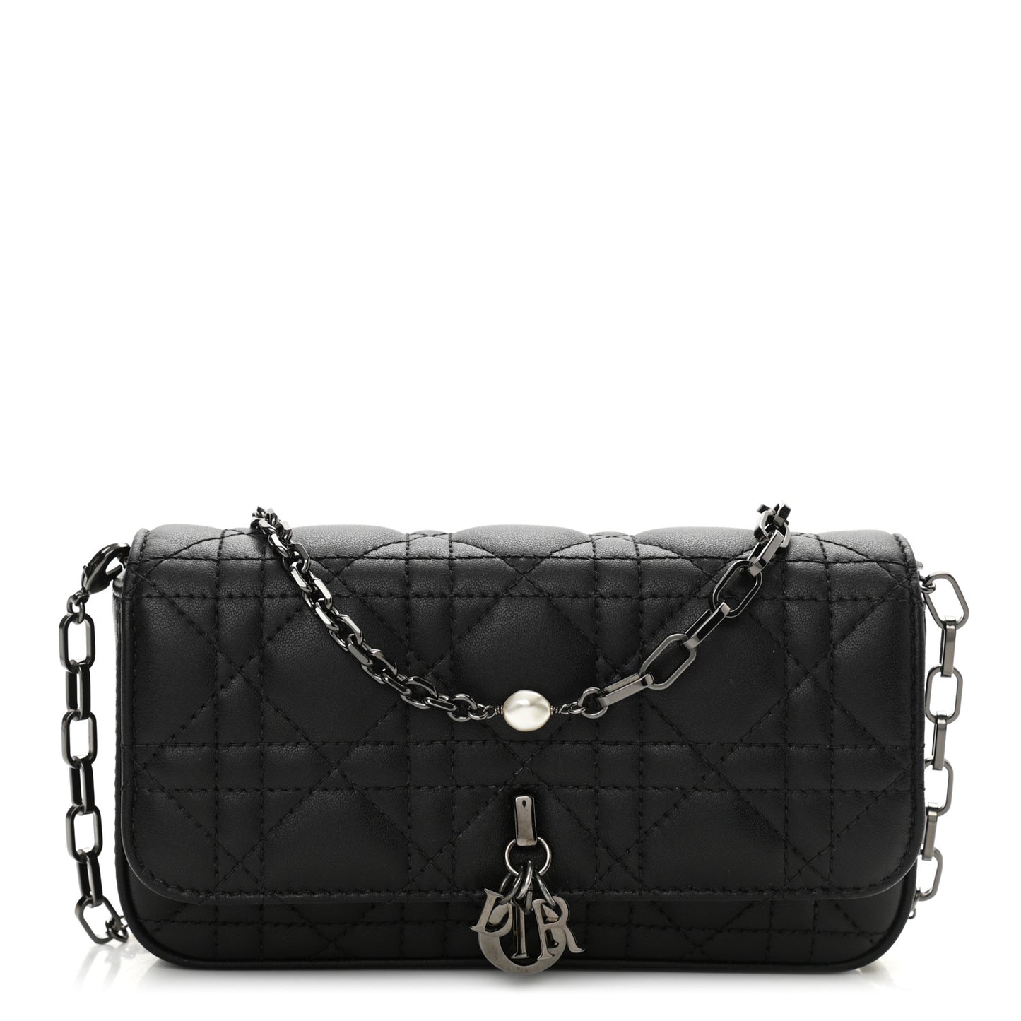Lambskin Cannage Dior Talk Phone Pouch Black