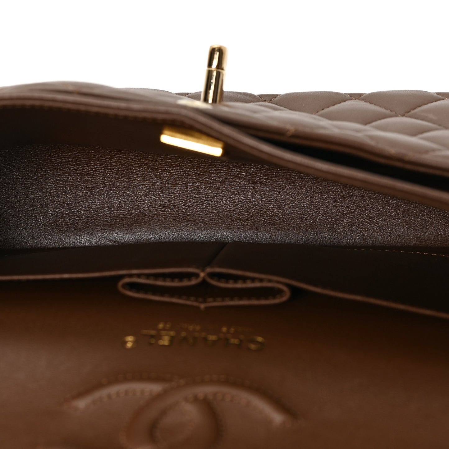 Lambskin Quilted Small Double Flap Dark Brown