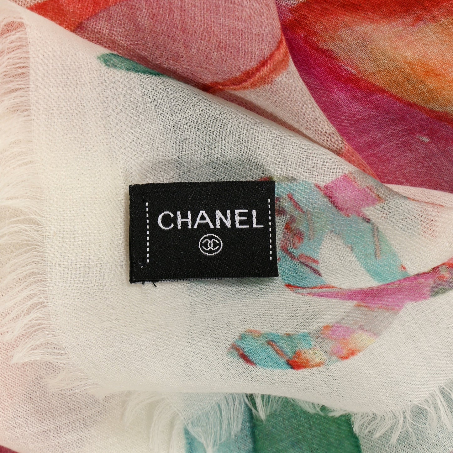 Cashmere Silk Floral Print CC Fringe Scarf Multicolor