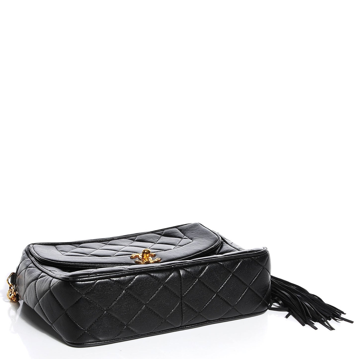 Lambskin Quilted Tassel Camera Case Black