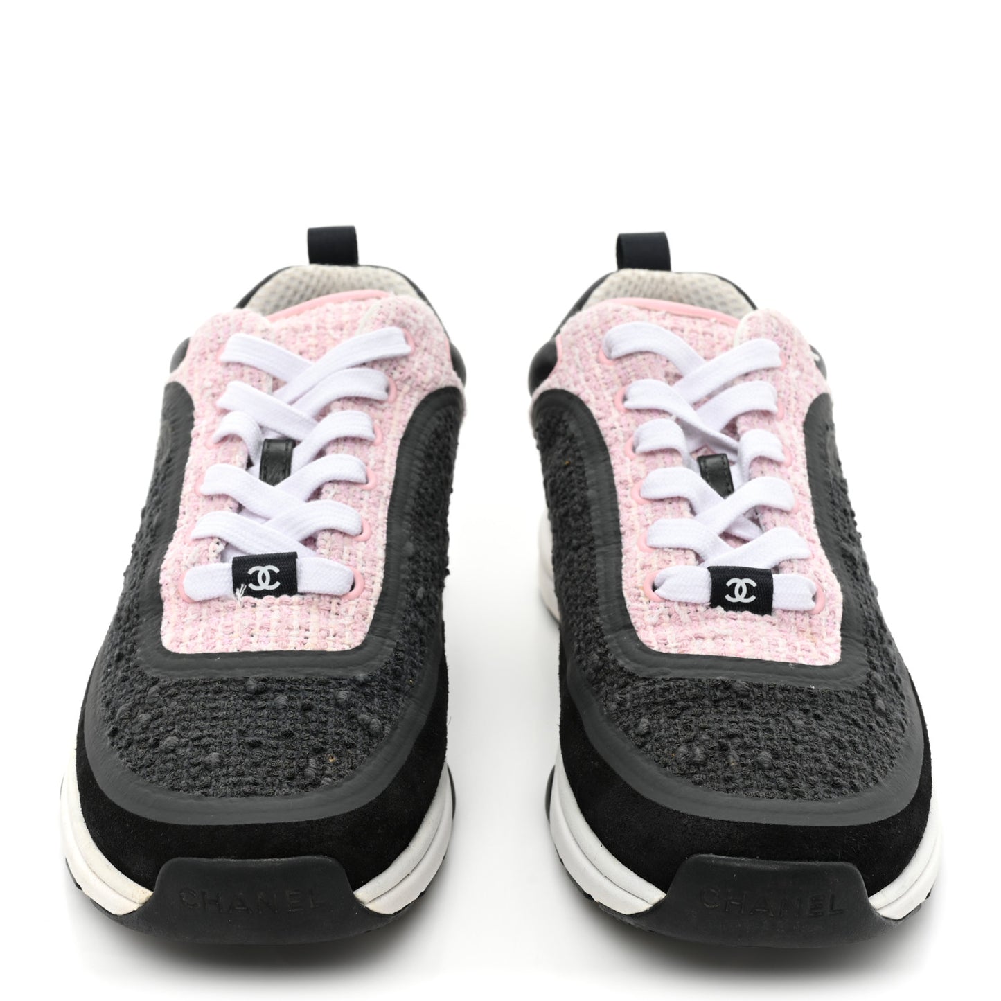 Tweed Suede Calfskin CC Sneakers 39 Gray Pink