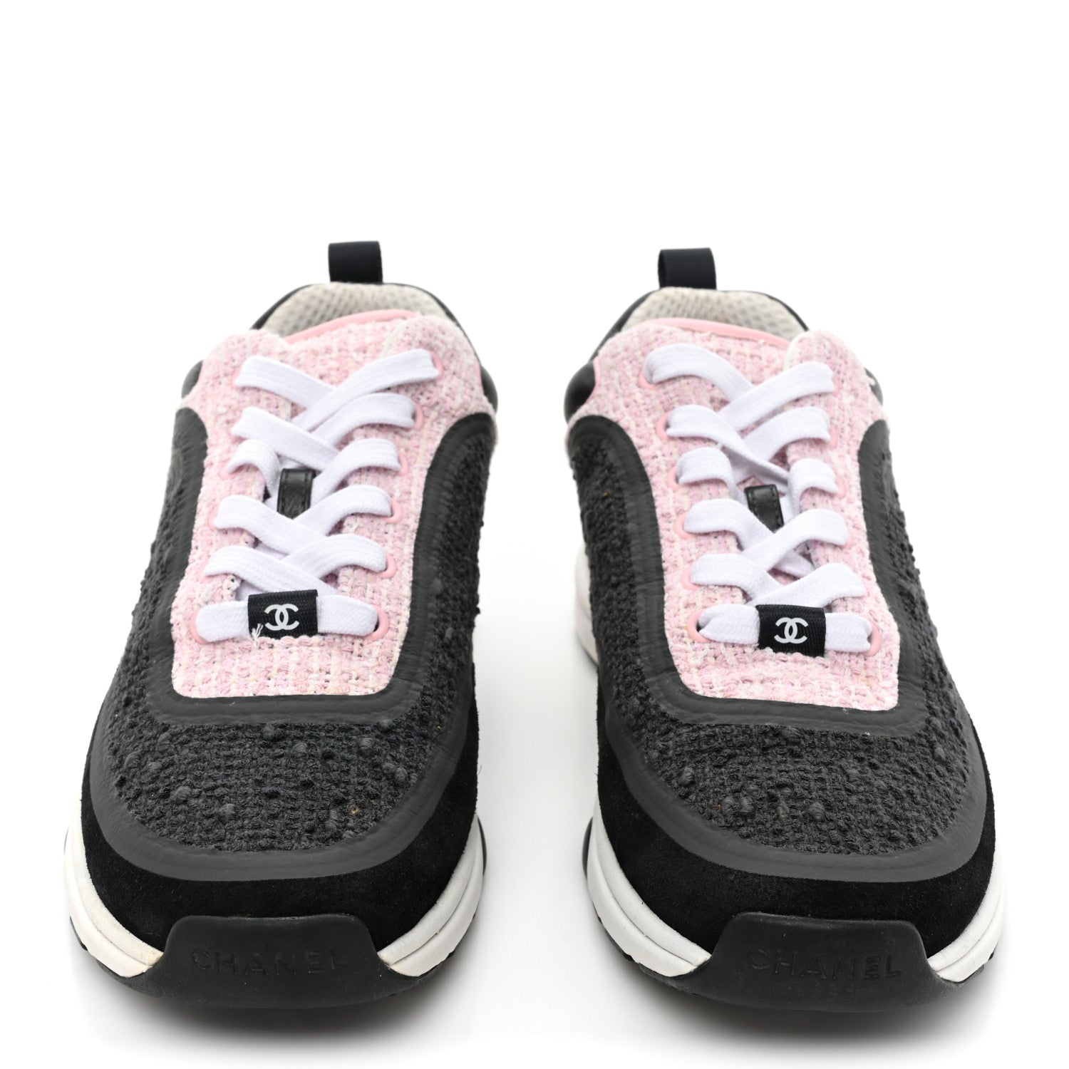Chanel Tweed Suede Calfskin CC Sneakers 39 Gray Pink 2 of 14