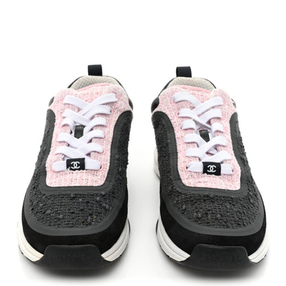 Chanel Tweed Suede Calfskin CC Sneakers 39 Gray Pink 2 of 14
