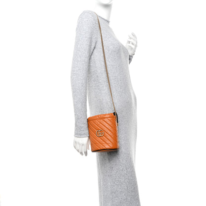 Gucci Vintage Effect Calfskin Matelasse Diagonal Mini Torchon GG Marmont 2.0 Bucket Bag Cognac 2 of 11