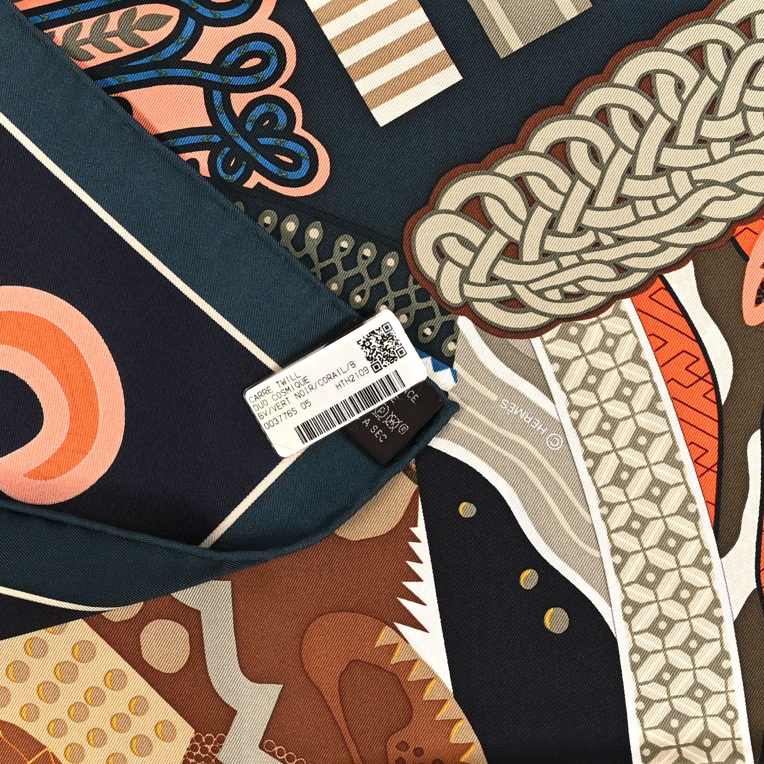 Hermes Silk Twill Duo Cosmique Scarf 90 Vert Black Corail 3 of 3