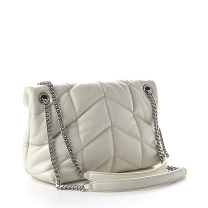 Saint Laurent Lambskin Quilted Small Loulou Puffer Monogram Chain Satchel Blanc Vintage 3 of 9